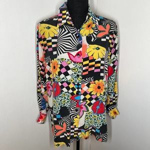 Vintage Silk Abstract Unique Artist Blouse Made In Italy Womens Size M